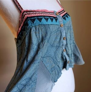 Y2K Free People Boho Top Dotted Mesh Tribal Tank Top